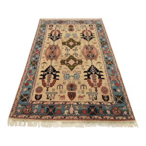 Heriz Rug 5’11” X 8’6” Ivory Wool Vintage Tribal Hand-Knotted Oriental Carpet