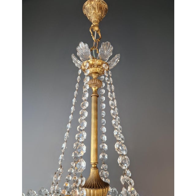 Metal Antique Oval Empire Style Crystal Chandelier Brass Neoclassical Light Restored For Sale - Image 7 of 15