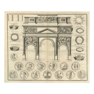 Bernard de Montfaucon, Roman Military Crowns and an Arch of Three Openings, 1722, Engraving For Sale