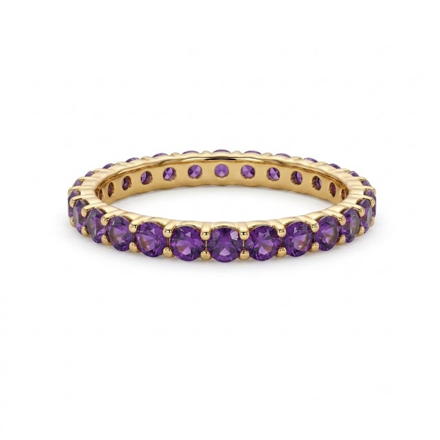 Purple Amethyst Stacking Band Ring | Febraury Birthstone Eternity Band Ring Us 7 For Sale - Image 4 of 5