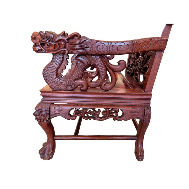 Antique Chinese Rosewood Dragon Armchair – Peranakan Style Carved Chair With Marble Insert, C. Late 19th or Early 20th Century For Sale - Image 9 of 16