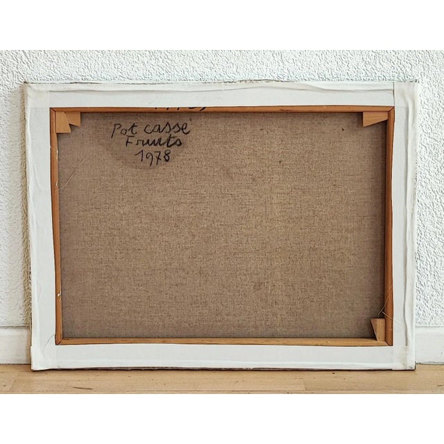 René Guinand, Pot Cassé et Fruits, 1978, Oil on Canvas For Sale - Image 8 of 9