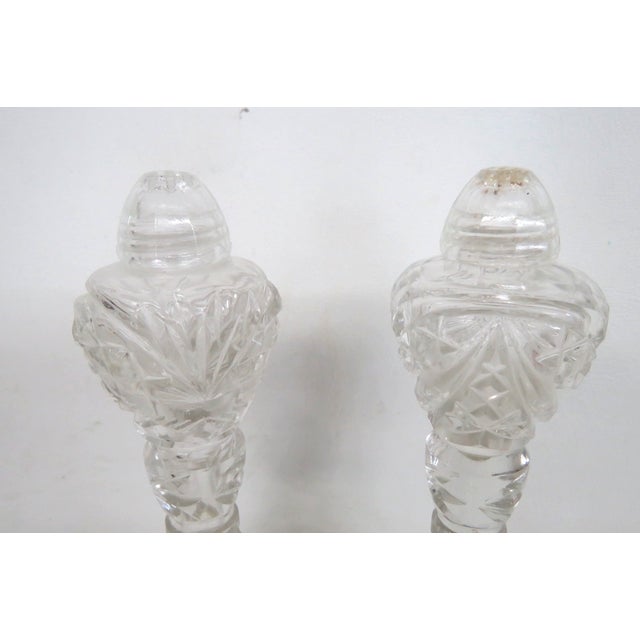 1940s Bohemian Crystal Salt and Pepper Shaker Pair of 2 Pedestal Base Cut Glass For Sale - Image 4 of 12
