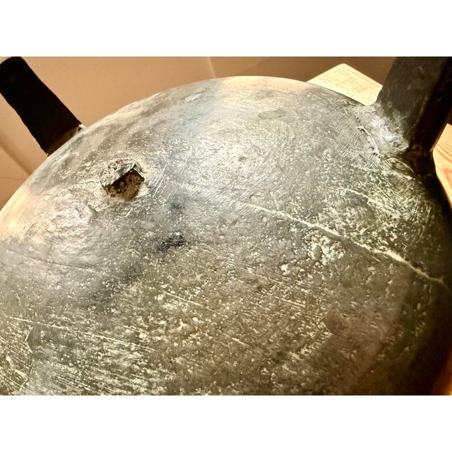 Antique Continental 1600s Bronze European Posnet, Cauldron Cast in Two Parts With Angular Handles and Tripod Feet, Maker’s Initials ‘A B’ For Sale - Image 10 of 12