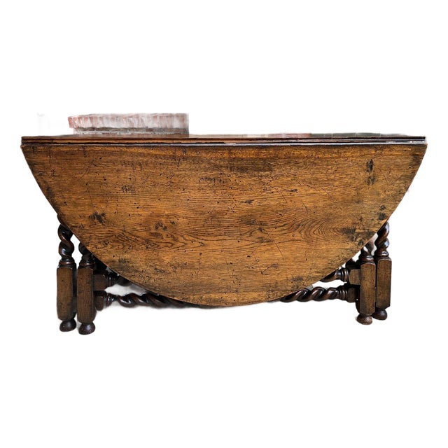 Antique English Wake Dining Table Drop Leaf Barley Twist Jacobean Oak Console For Sale