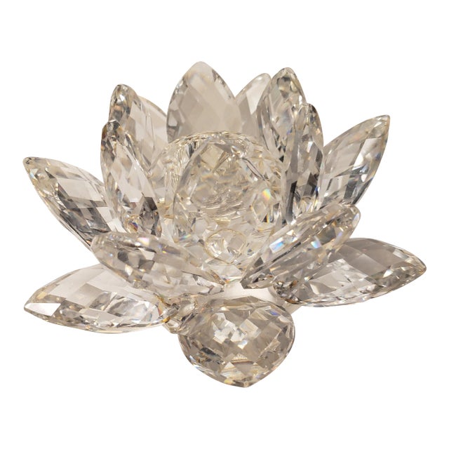 1970s Swarovski Vintage Silver Crystal Lotus Water Lily Flower Candle Holder For Sale