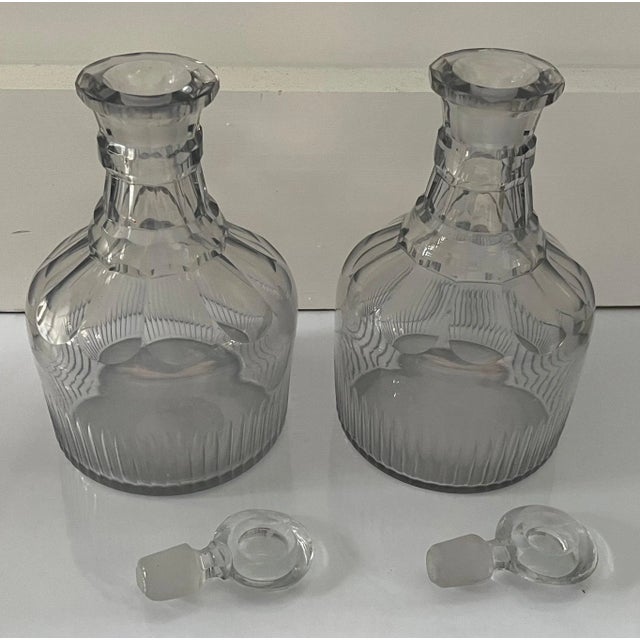Antique 18th Century George III Anglo Irish Cut Crystal Mallet Shape Decanters for Whiskey, Spirits or Wine - a Pair For Sale - Image 4 of 11
