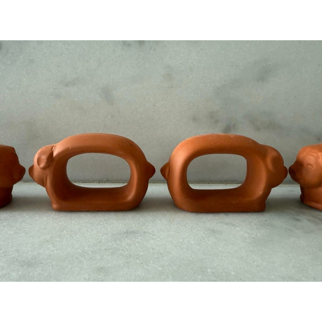Late 20th Century Set of 4 Vintage Terra Cotta Pig Napkin Rings For Sale - Image 5 of 9