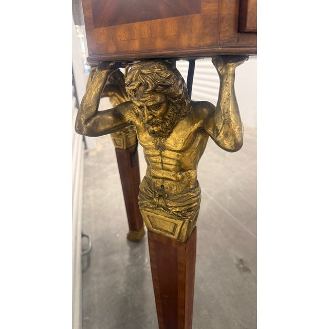 Vintage Maitland-Smith Neoclassical Tooled Leather & Brass Figural Writing Desk For Sale - Image 14 of 15