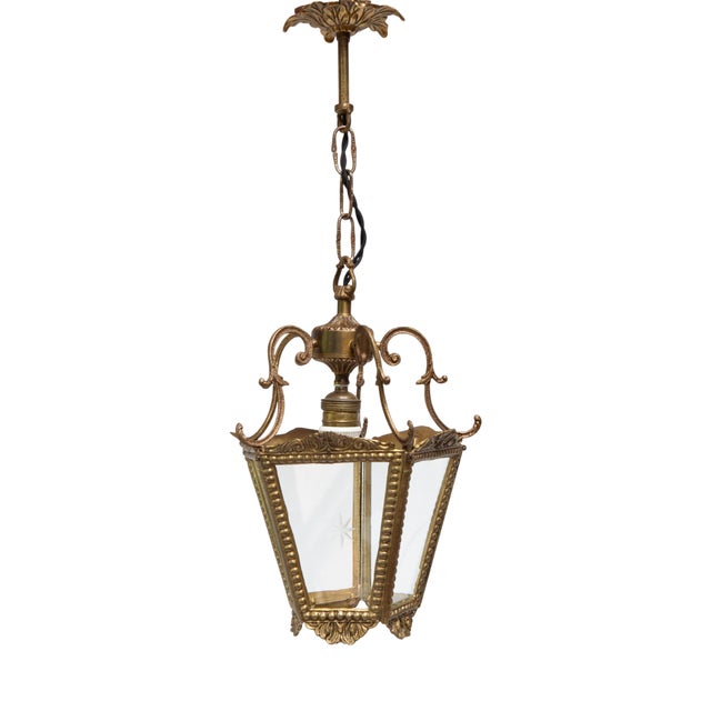 Vintage Bronze and Crystal Lantern with Star, 1950s For Sale