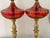 Art Deco 1960s Mid Century Modern Cranberry Glass and Brass Lamps on Marble Bases, a Pair For Sale - Image 3 of 8