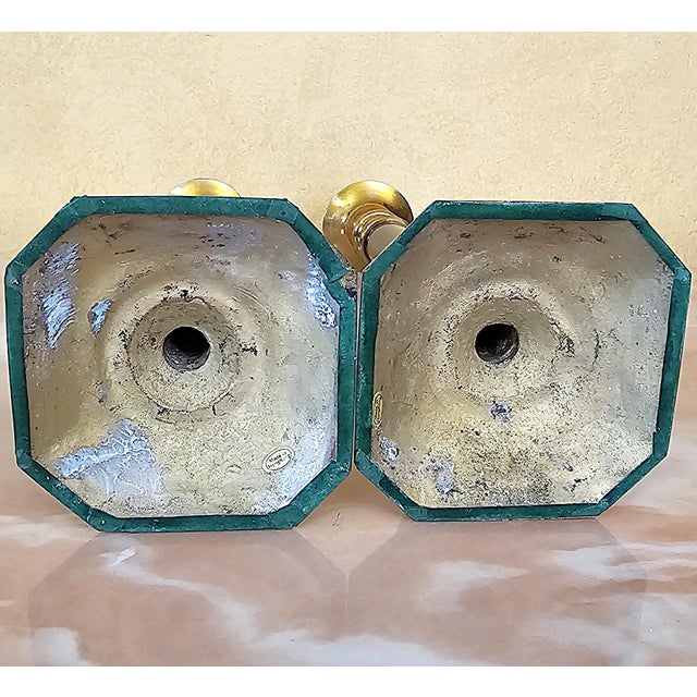 Pair of Vintage Brass & Black Enamel Candlestick Holders For Sale - Image 9 of 14