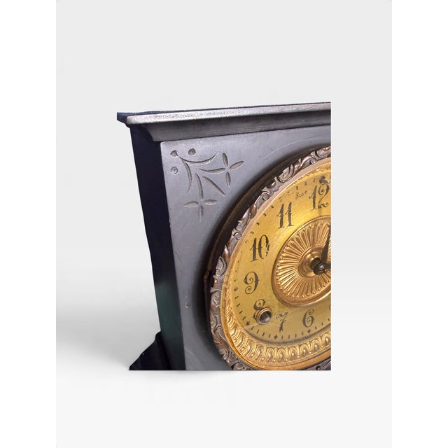 Antique Cast Iron Mantel Clock from Ansonia Clock Company, 1890 For Sale - Image 6 of 11