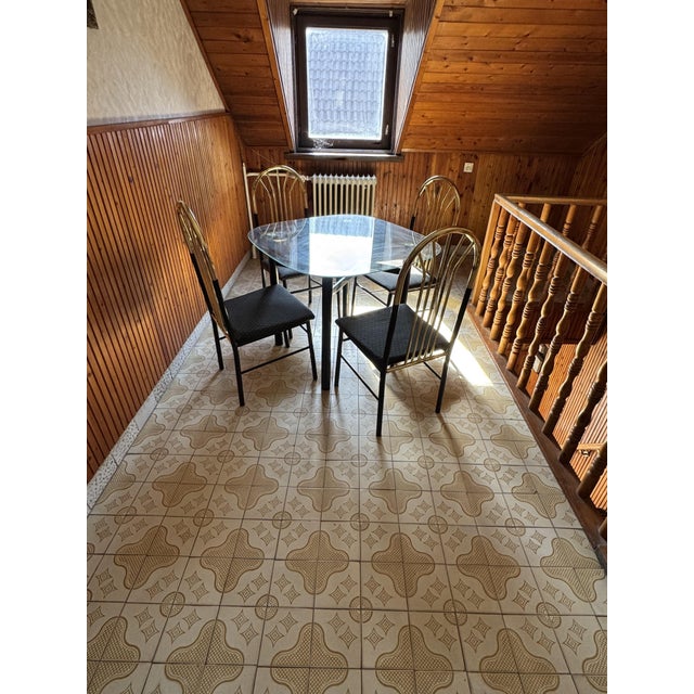 Vintage Brass and Black Wood Dining Set, 1970s, Set of 5 For Sale - Image 4 of 8