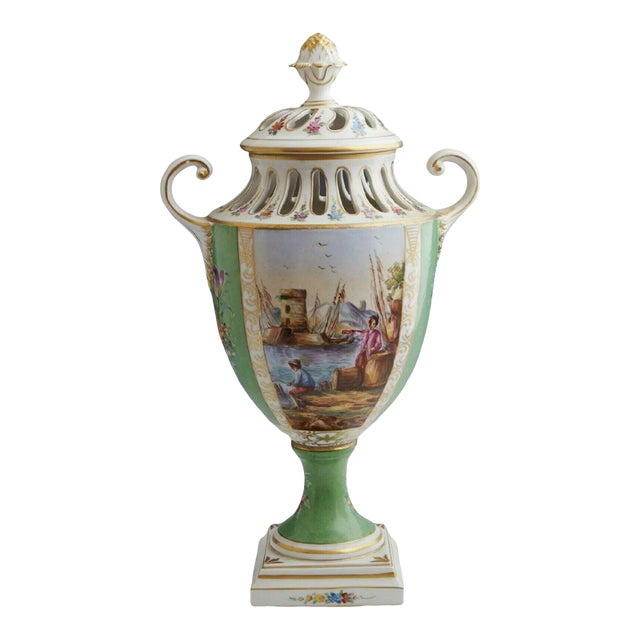 1700's Antique English Chelsea Gilt Decorated, Porcelain Covered Vase For Sale