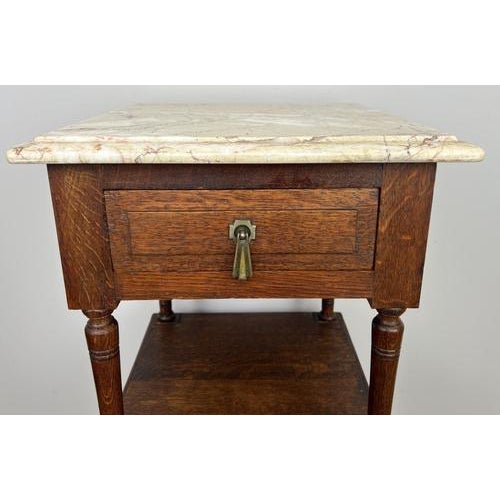 Bedside Tables in Carved Oak with Marble Top, Set of 2 For Sale - Image 6 of 14