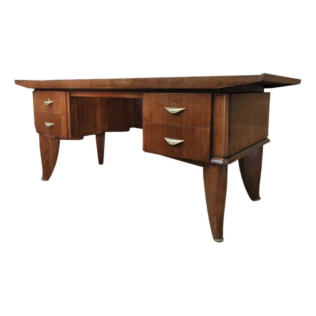 Large Art Deco Desk in Varnished Walnut Sanyas and Popot, 1930s For Sale