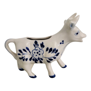 Vintage Dutch Delft Blue Hand-Painted Cow Creamer