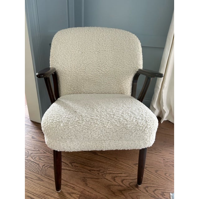 Mid-Century Modern 1970s Mid-Century Boucle Arm Chair - Vintage and Reupholstered For Sale - Image 3 of 4