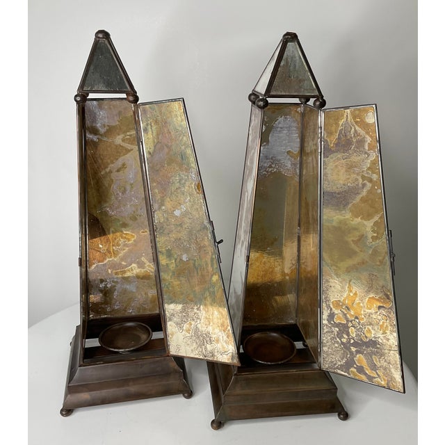 Late 20th Century Pair of Antique Mirrored Obelisks For Sale - Image 5 of 12