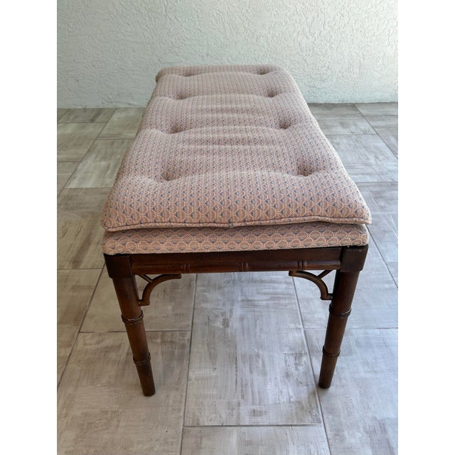 Vintage brown faux upholstered Hollywood regency bench.18" wide, 43" long, 19" tall. Reupholstered a few years ago. No...