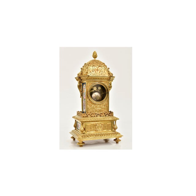 Early 19th Century Antique Gilt Bronze Sèvres Porcelain Mantel Clock / Raingo Frères & Sèvres Paris For Sale - Image 5 of 11