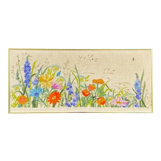 Vintage Wildflowers Signed Needlepoint For Sale