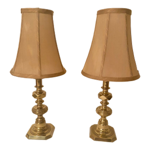 Solid Brass Mid 20th Century Uniquely Intricate Candlestick Style Pair of Lamps Excellent Condition.