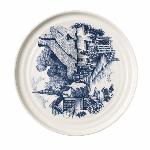 English Vintage H&r Johnson England Blue & White Village Scene Ceramic Tile Trivet | 7.5” For Sale - Image 3 of 3