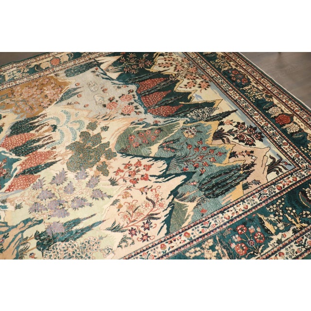 Persian Landscape Vintage Persian Tabriz Rug, 9'10'' X 13'3'' For Sale - Image 3 of 11