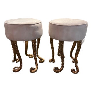 Pair of Heavy Gilt Iron Octopus Benches For Sale