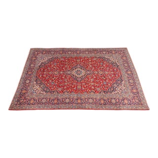 Vintage Hand-Knotted Persian Kashan Room Size Wool Area Rug For Sale