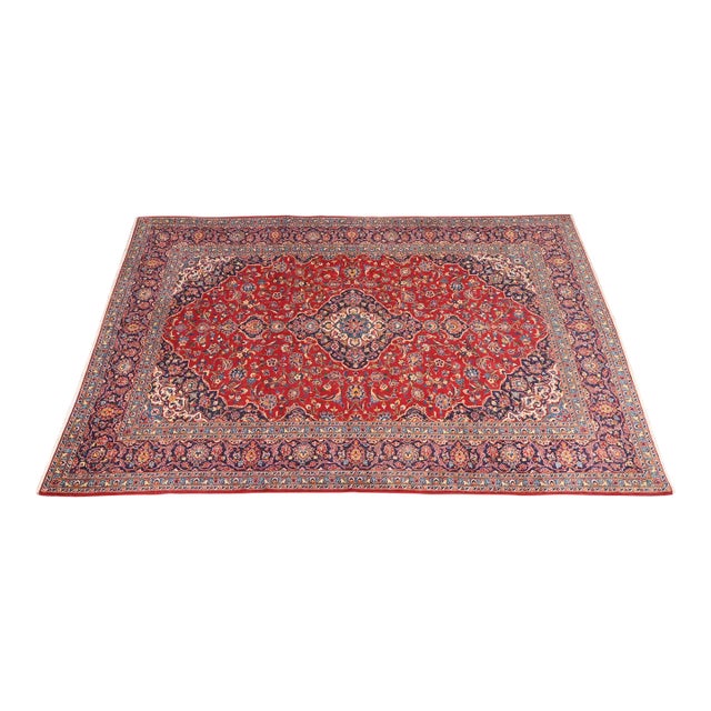Vintage Hand-Knotted Persian Kashan Room Size Wool Area Rug For Sale