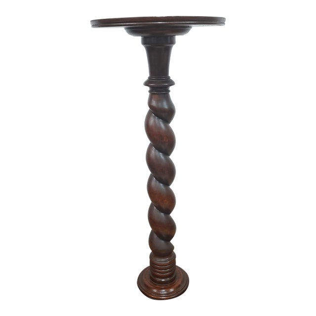 Antique English Oak Barley Twist Plant Stand For Sale