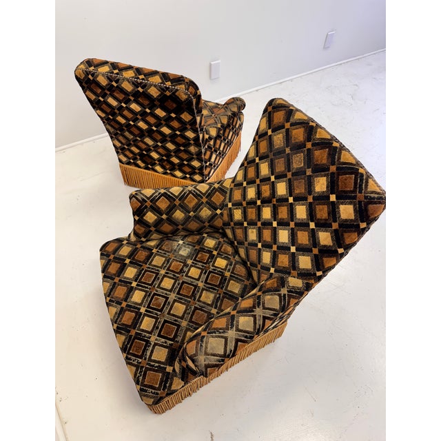 Pair of French Art Deco His & Hers Armchairs in Geometric Velvet, Circa 1930s For Sale - Image 13 of 17