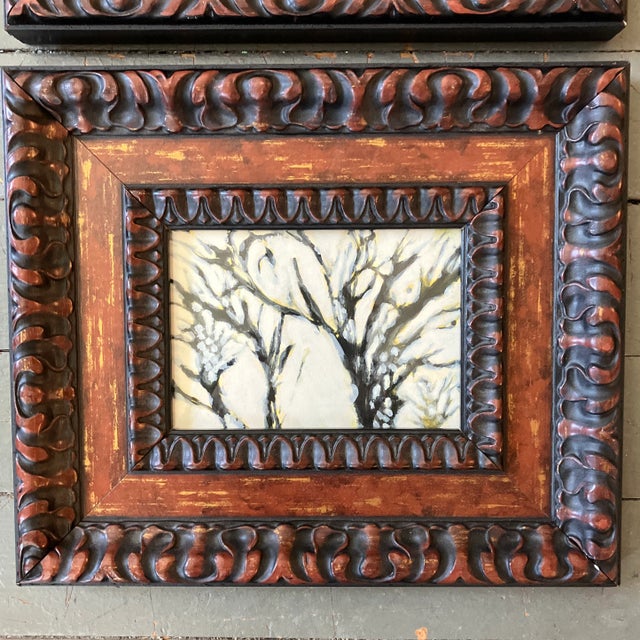 2 original 5 x 7 paintings on paper unsigned Overall size with ornate frames is 11.5 x 13.5.