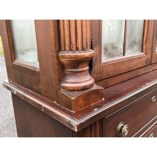 Vintage Bubble Glass Georgian Style Mahogany Breakfront For Sale In New York - Image 6 of 9