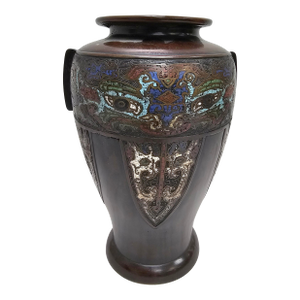 Early 20th Century Japanese Champleve Enamel Decaorated Bronze Vase