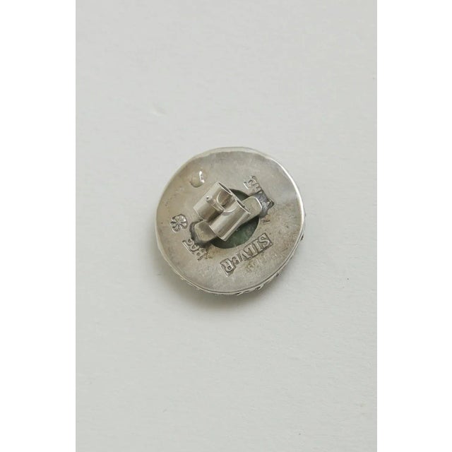 Metal Vintage 60's Sterling Silver and Green Jade Pierced Button Stud Earrings For Sale - Image 7 of 8
