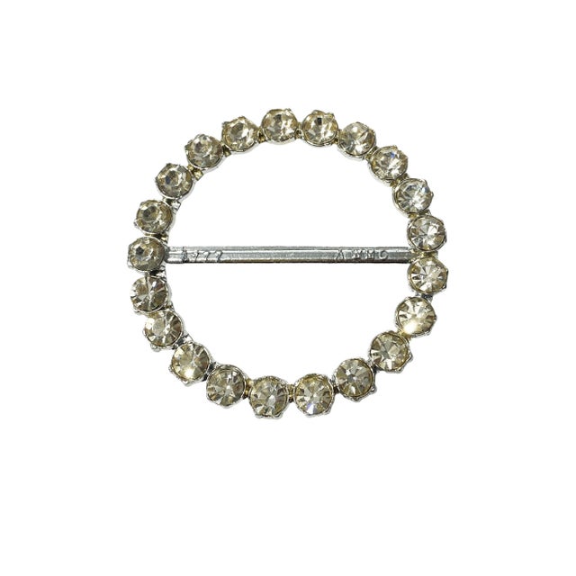 Vintage Silver Tone Round Buckle With Large Round Clear Rhinestones For Sale - Image 4 of 6
