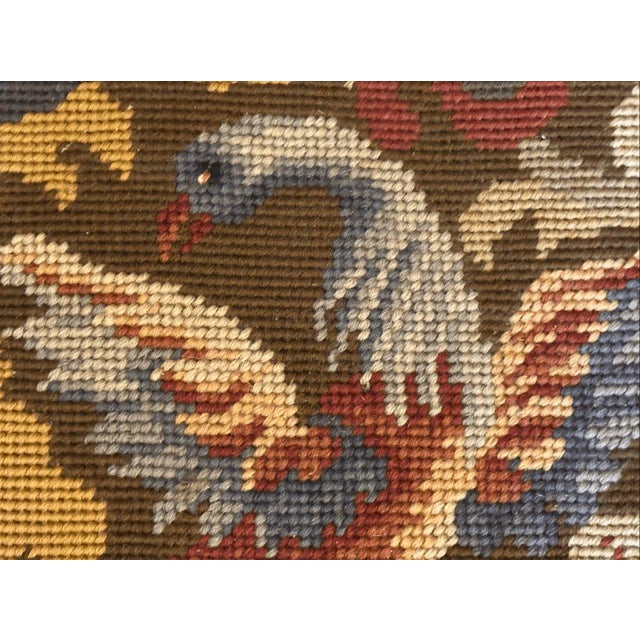 Traditional Antique Needlepoint Textile Upholstered Bird Firebird Footstool For Sale - Image 3 of 4