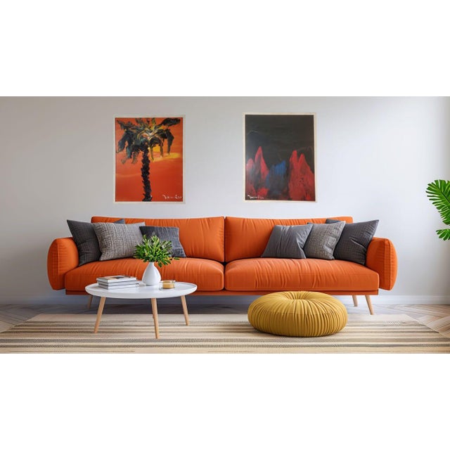 Orange 1970s "Tropical Heatwave" Pair of Paintings Signed by Harry Jelinek (1905–1986) For Sale - Image 8 of 8