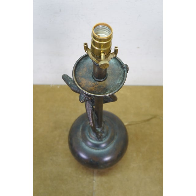 Bronze Maitland Smith Bronze Deco Monkey Candlestick Table Lamp 29" For Sale - Image 8 of 17