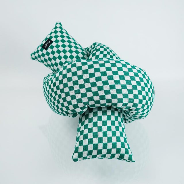 Contemporary Green Checkered Knot Pillow by Jiu Jie, New York Chairish