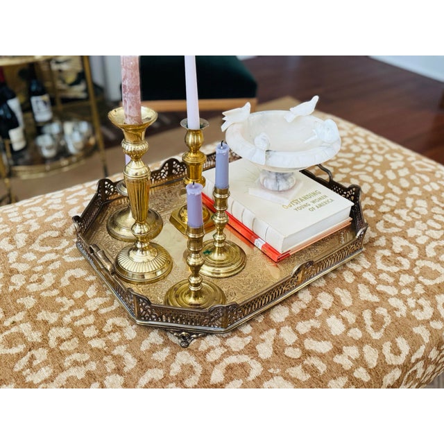 Vintage Large Brass Engraved Tray For Sale - Image 4 of 12