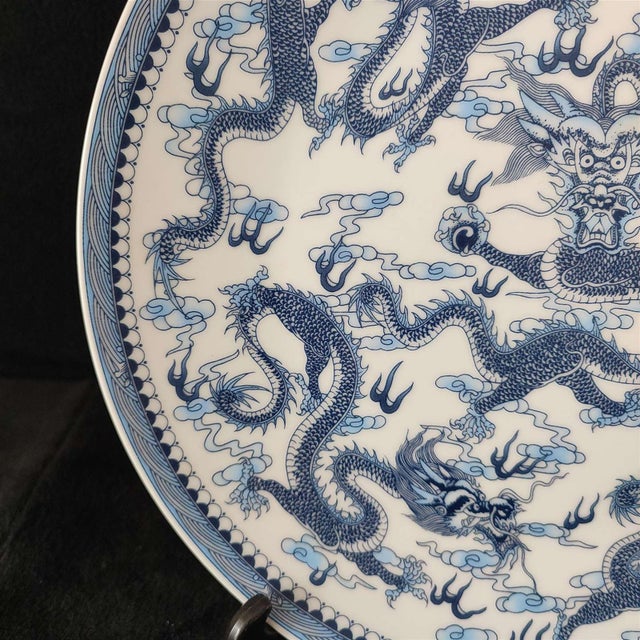 Ceramic Chinese Ceramic Plate,Blue and White Porcelain Plate Hand Painted Dragon Pattern For Sale - Image 7 of 11