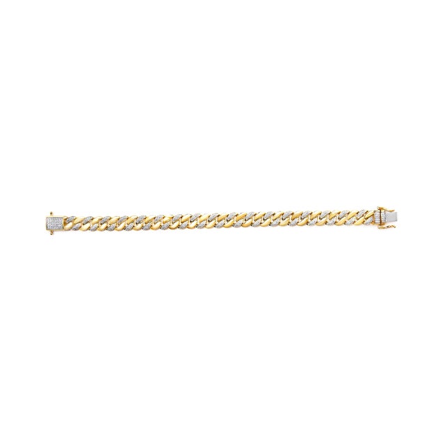 Contemporary 14K Yellow Gold Plated .925 Sterling Silver 3/8 Cttw Diamond Cuban Bracelet (I-J Color, I3 Clarity) - 7.25" For Sale - Image 3 of 5
