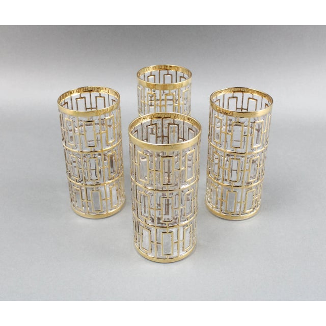 Imperial Glass Shoji Trellis 22K Gold Highball Glasses Tumblers 5 3/4" Set of 4.