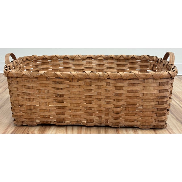 Farmhouse Vintage Oversized Woven Wood Slat Handled Basket For Sale - Image 3 of 10