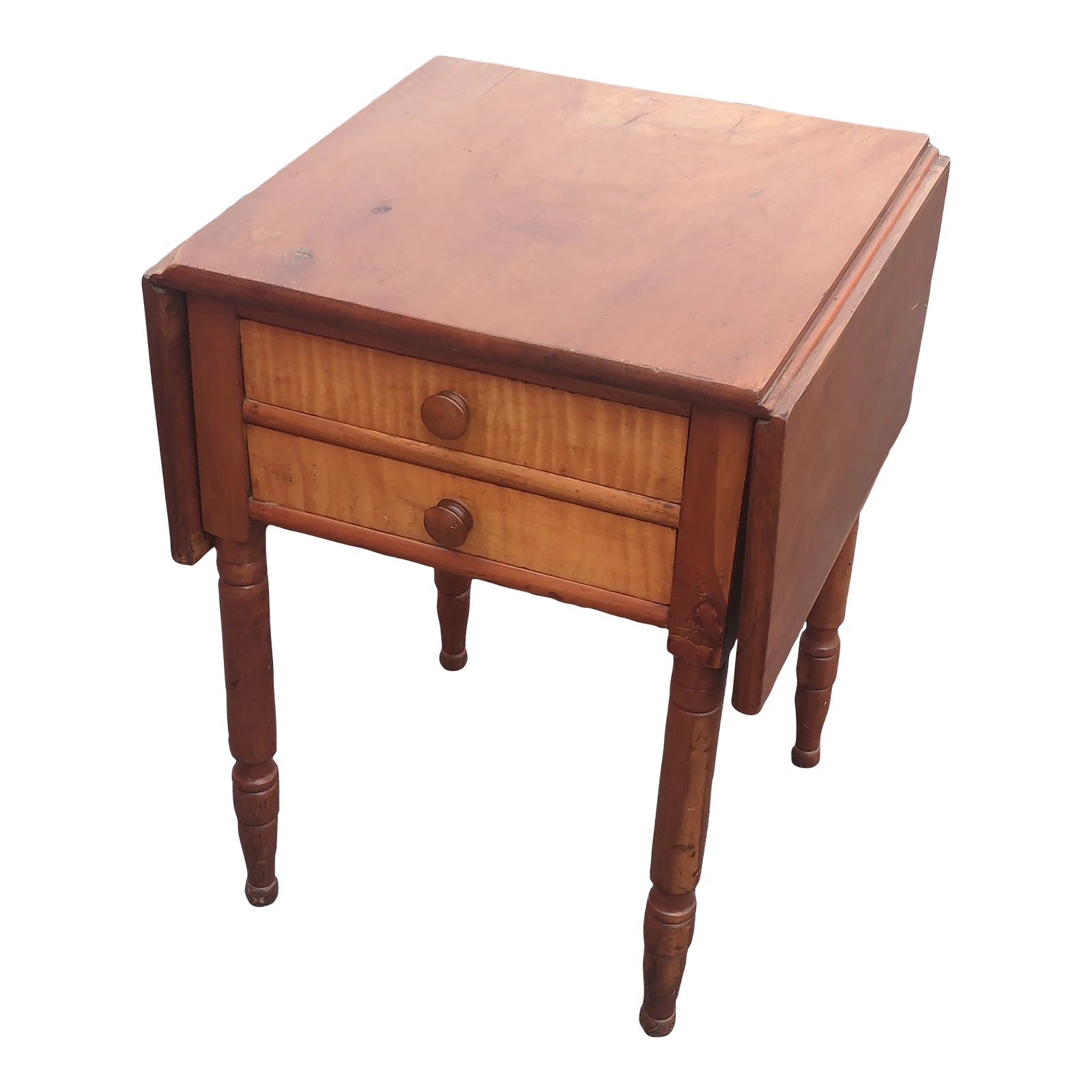 Early 20th Century Vintage Handmade Drop Leaf Cherry Side Table